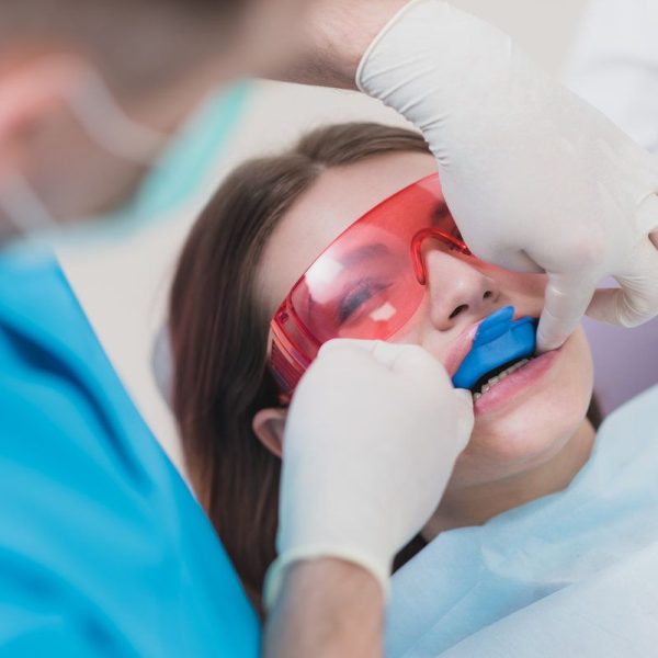 Dental procedure with protective eyewear