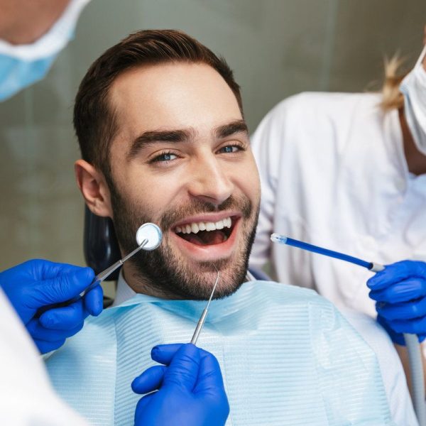Patient smiling during dental check-up