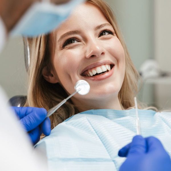 Patient smiling during dental check-up